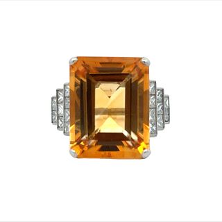 Art Deco revival Platinum Ring with Diamonds & Citrine