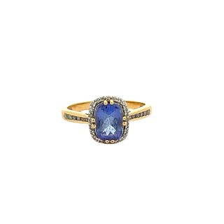Cocktail 18k Gold Ring with Tanzantie and Diamonds