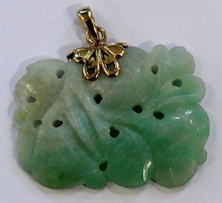 Chinese Carved Jade & 18K Gold Pendant