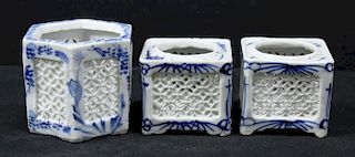 3 Chinese Reticulated Porcelain Cricket Cages