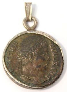 Ancient Roman Bronze Coin in Sterling Bezel
