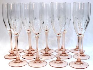 14 French Rose Pink Champagne Flutes