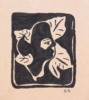 Georges Braque, Attributed/ Manner of: Visage d'une femme et feuilles