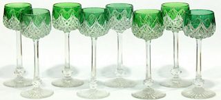 8 Baccarat Green Cut to Clear Wine Hocks
