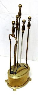 Set of Vintage Brushed Brass Fireplace Tools
