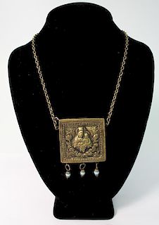 Antique Brass Pyx / Host Holder Necklace