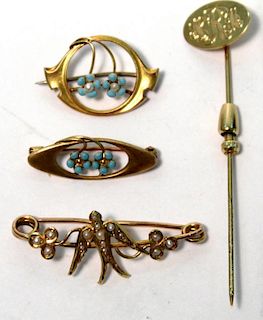 4 Victorian Gold Pins