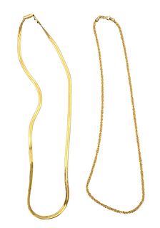 Two Contemporary 14 Karat Yellow Gold Necklaces