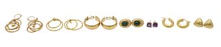 Group of Six Pairs of 14 Karat Yellow Gold Earrings
