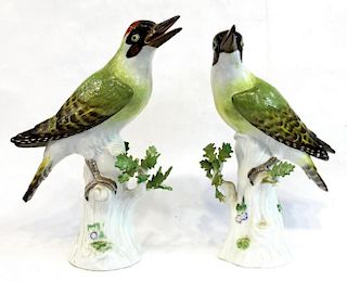 Pair of Large Meissen Porcelain Woodpeckers