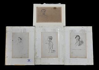 Group of Four Pencil Sketches Attributed to Edouard Manet