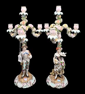A Pair of Vienna Capodimonte Figural Candlesticks