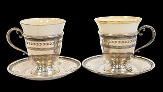 Set of 12 Sterling Silver and Lenox Porcelain Demitasse Cups and Saucers