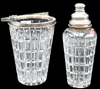 Two Piece Hawks Crystal and Sterling Silver Cocktail Shaker