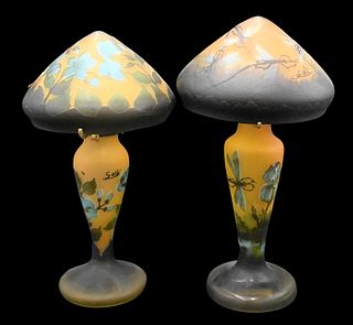 Two Galle Style Cameo Glass Boudoir Lamps