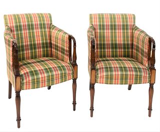 A Pair of Southwood Upholstered Sheraton Style Armchairs
