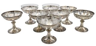 Set of Eight Tiffany and Company Sterling Silver and Glass Champagne Canapes