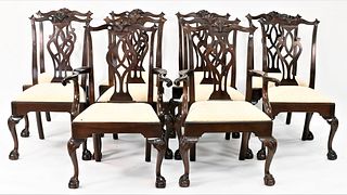 Set of 10 Mahogany Stickley Chippendale Style Dining Chairs