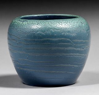 Hampshire Pottery Matte Blue Spherical Vase c1910