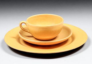 Paul Revere Pottery Matte Yellow Cup, Caucer & Plate c1920s