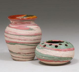 Henry Graack Fort Ticonderoga Swirl Pottery Vases c1930s