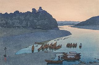 Hiroshi Yoshida Japanese Woodblock Print "Kiso River" c1927