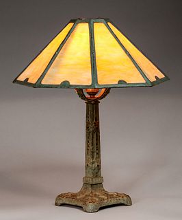 Bradley & Hubbard Hexagonal Slag Glass Lamp c1915