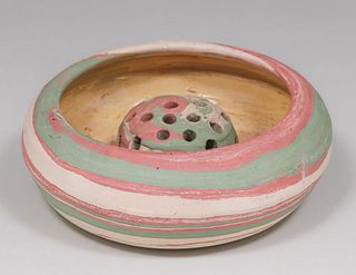 Henry Graack Fort Ticonderoga Swirl Pottery Bowl & Flower Frog c1930s