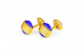 A Pair of Boucheron Gold & Lapis Lazuli Cufflinks