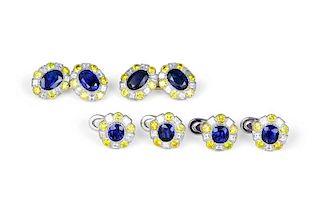 A Buccellati Gold, Sapphire, Yellow and White Diamond Cufflink and Stud Set