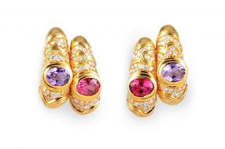 A Pair of Marina B Tourmaline and Amethyst Lalli Earrings