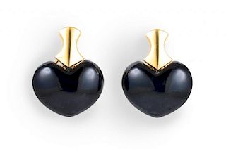 A Pair of Marina B Gold and Black Jade Ciao Earrings