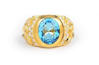 A Marina B Blue Topaz and Diamond Lalli Ring