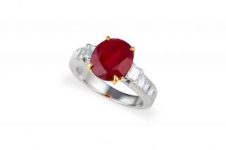 A Platinum, Burmese Ruby and Diamond Ring