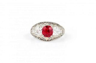 A Platinum, Diamond and Burmese No Heat Ruby Ring