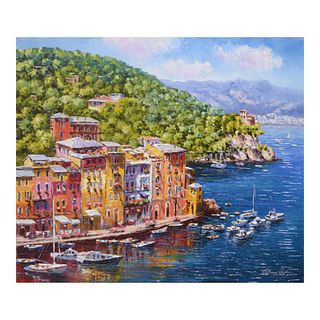 Sam Park, "Portofino" Hand Embellished Limited Edition Serigraph on Canvas, Numbered and Hand Signed with Letter of Authenticity.