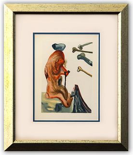Salvador Dali- Original Color Woodcut on B.F.K. Rives Paper "Inferno 18"
