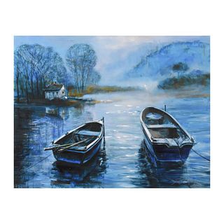 Vadik Suljakov, "Mist on the Lake" Hand Embellished Limited Edition on Canvas, Numbered and Hand Signed with Certificate of Authenticity.