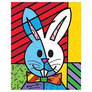 Britto, "Easter Bunny" Hand Signed Limited Edition Giclee on Canvas; Authenticated.