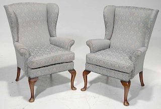 Pair Queen Anne Style Upholstered