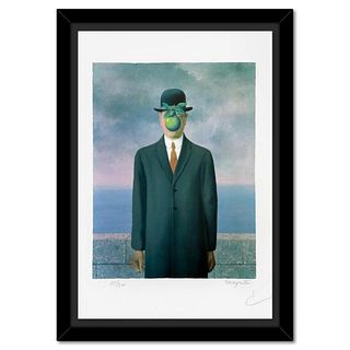 Rene Magritte 1898-1967 (After), "Le Fils de l'Homme" Framed Limited Edition Lithograph, Estate Signed and Numbered 155/300 with Letter of Authenticit