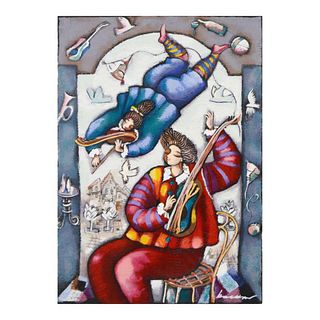 Michael Kachan, "String Duet" Hand Embellished Limited Edition Serigraph on Canvas, Roman Numbered Inverso and Hand Signed with Letter of Authenticity
