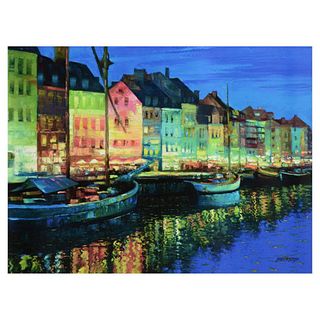 Howard Behrens (1933-2014), "As Night Falls, Copenhagen" Limited Edition on Canvas, Numbered and Signed with COA.