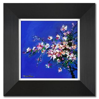 Thomas Leung, "Small Pink Flower" Framed Original Acrylic Painting on Canvas Board, Hand Signed with Letter of Authenticity.