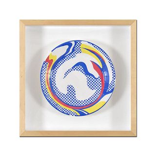 Roy Lichtenstein (1923-1997), Framed Screen Printed paper plate, Plate Signed Inverso with Letter of Authenticity.