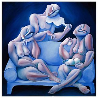 Yuroz, "The Light Blue Couch" Hand Signed Limited Edition Serigraph with Certificate of Authenticity.
