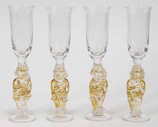 Four Venetian Glass Champagne Stems