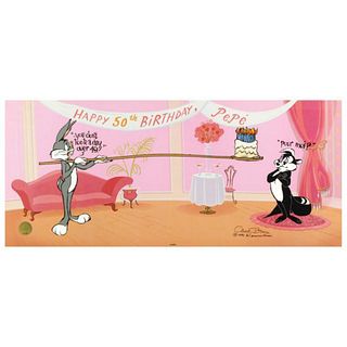 "Pepe's 50th Birthday" by Chuck Jones (1912-2002). Limited Edition Animation Cel 25" x 10.5" with Hand Painted Color. Numbered and Hand Signed with Ce