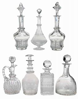 Seven Crystal Decanters and Ewer
