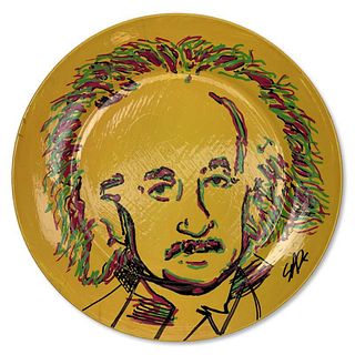 Steve Kaufman (1960-2010) "Einstein" Hand Painted Plate, Hand Signed with Letter of Authenticity.